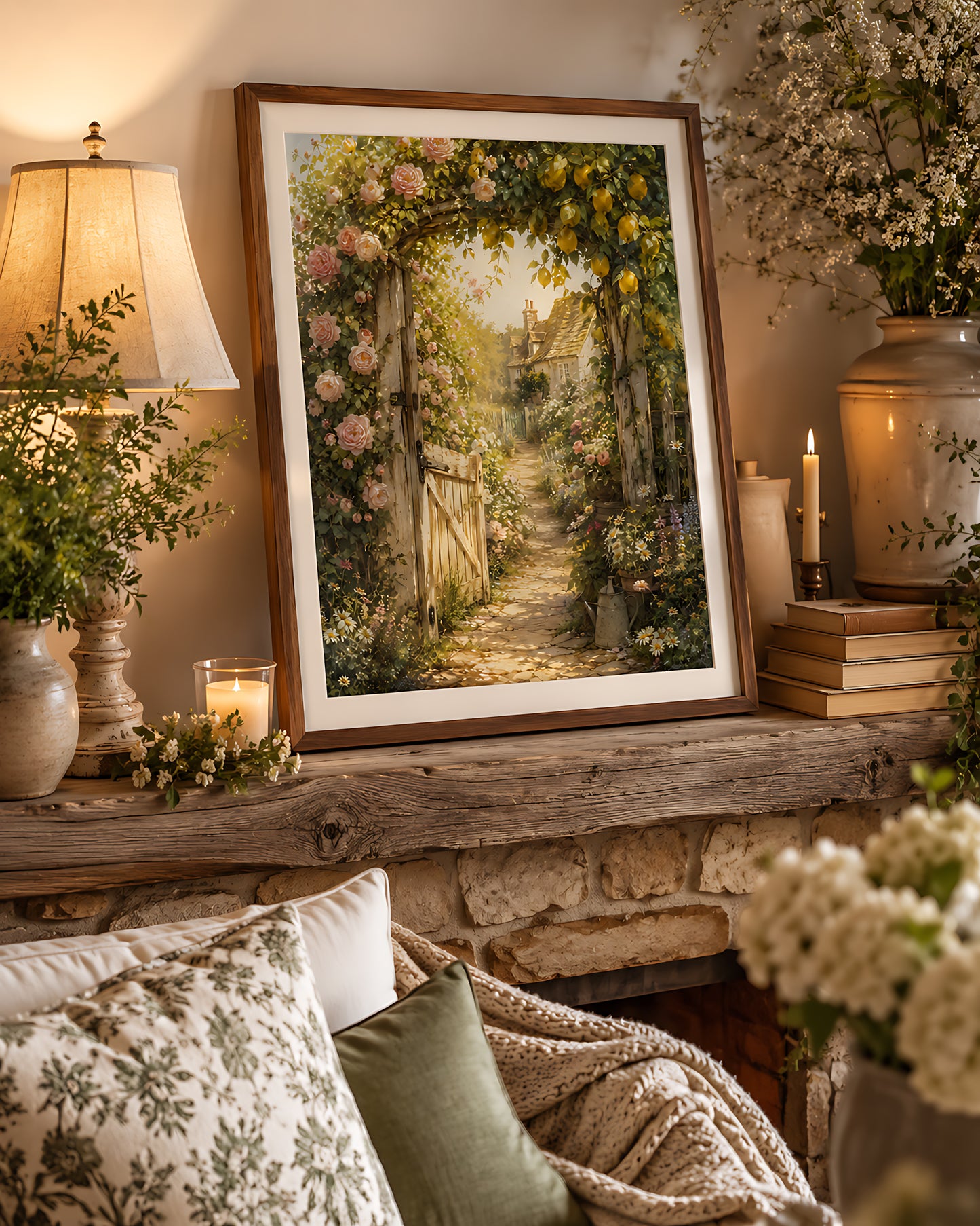 Cottagecore Wall Art, Vintage Watering Can with Wildflowers Still Life, Watercolor Farmhouse Wall Art