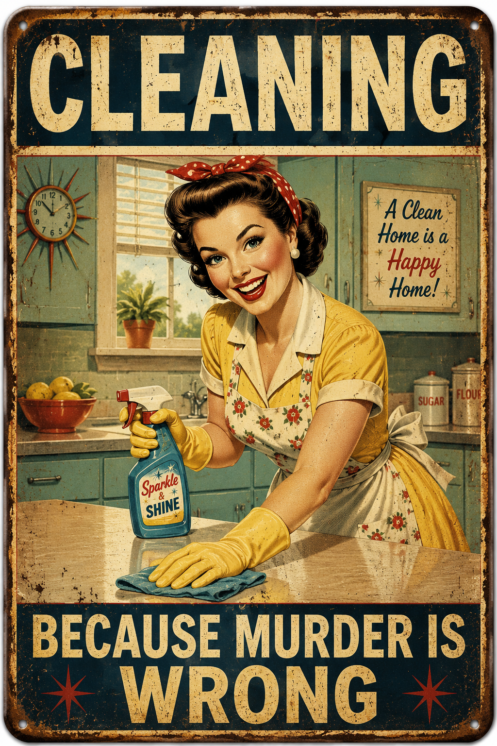 Cleaning Because Murder Is Wrong — Funny Vintage Laundry Room Poster