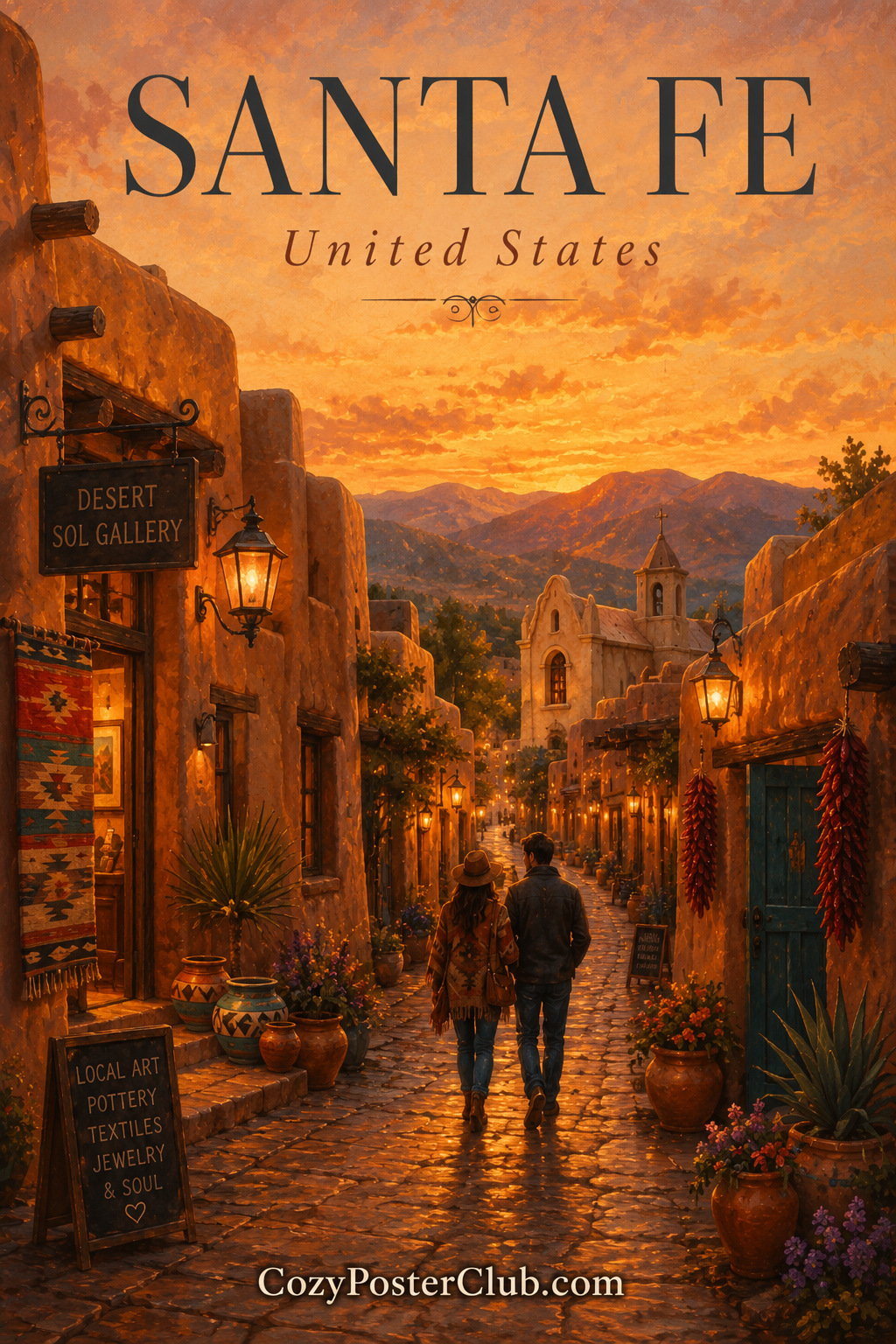 Vintage Santa Fe travel poster and city wall art