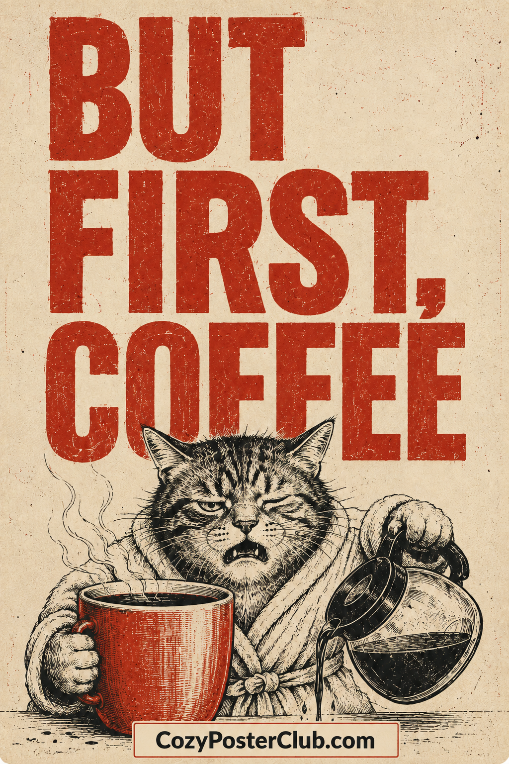 Funny Cat Coffee Poster – Vintage Kitchen Wall Art