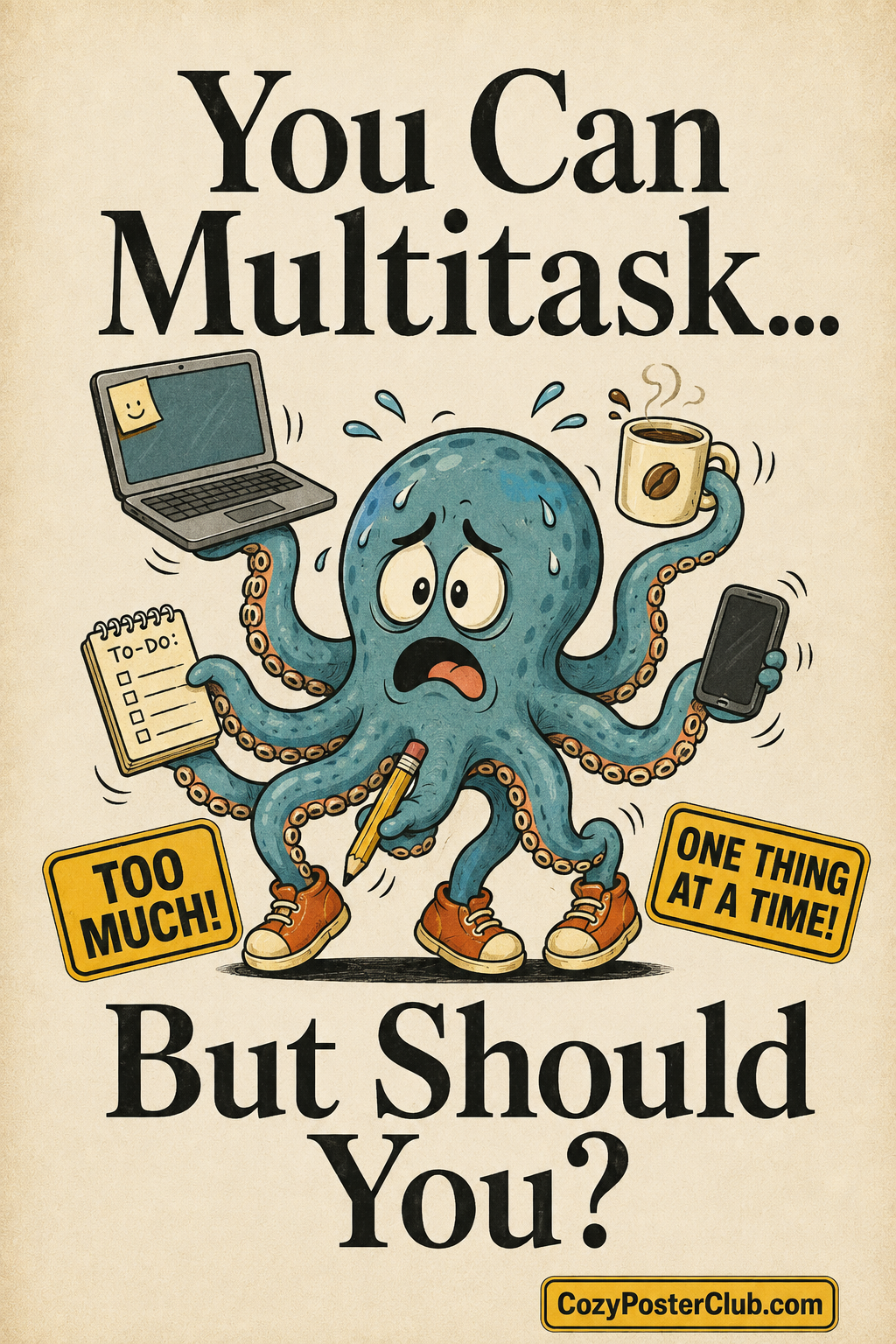 Funny Multitasking Poster – Retro Productivity Wall Art