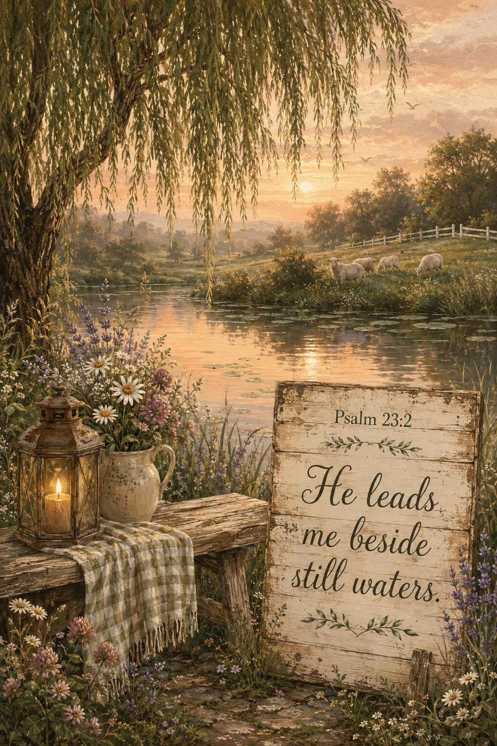 Psalm 23:2 He leads me beside still waters Christian wall art