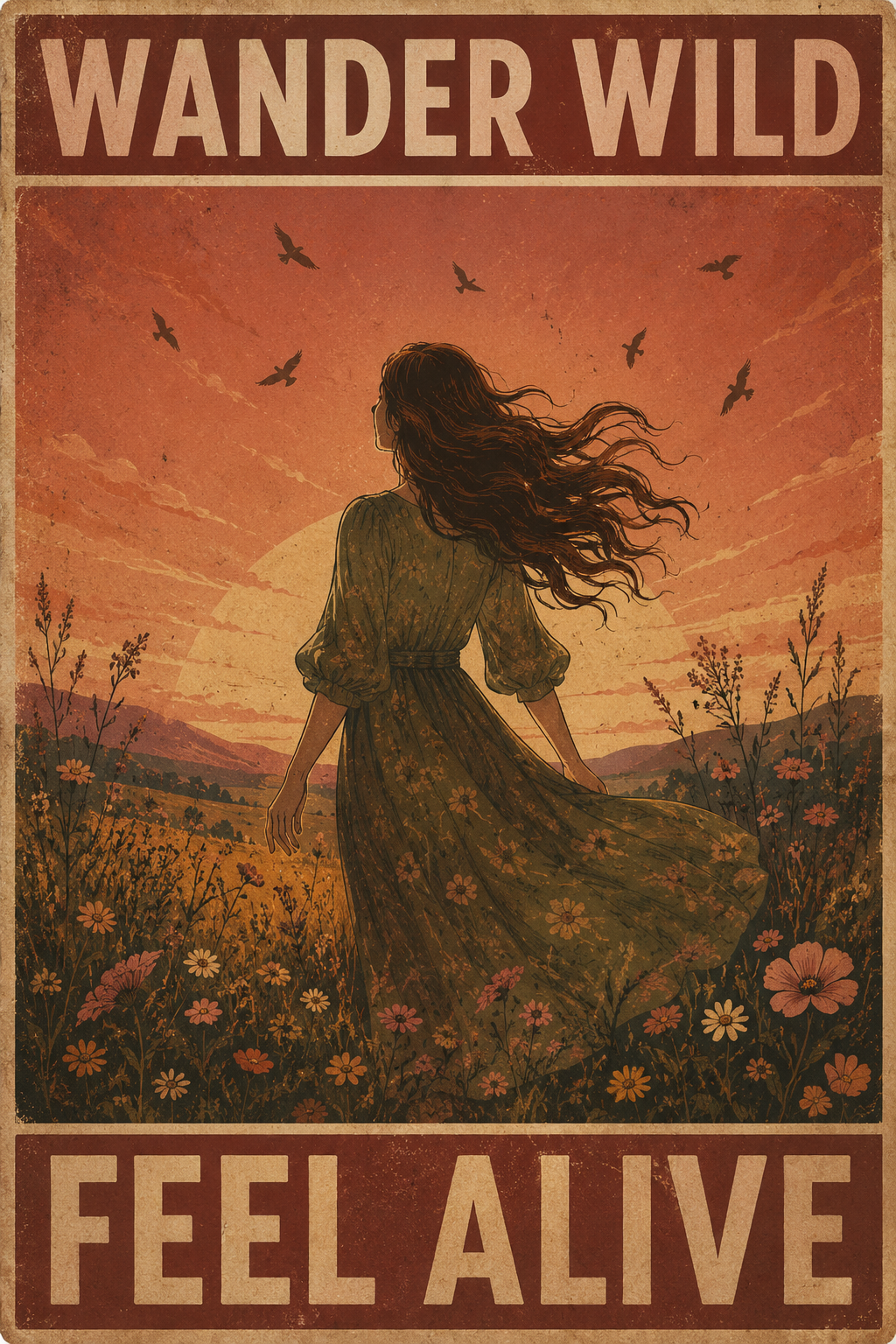 Wander Wild, Feel Alive — Vintage Wildflower Wall Art
