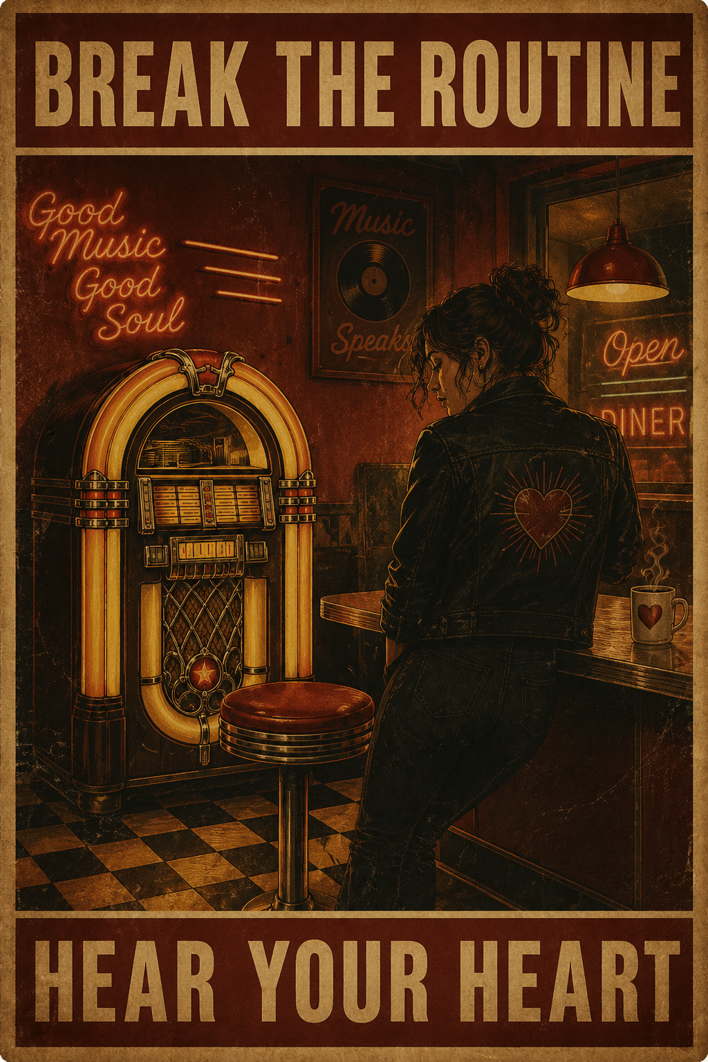 Break the Routine, Hear Your Heart — Retro Jukebox Poster
