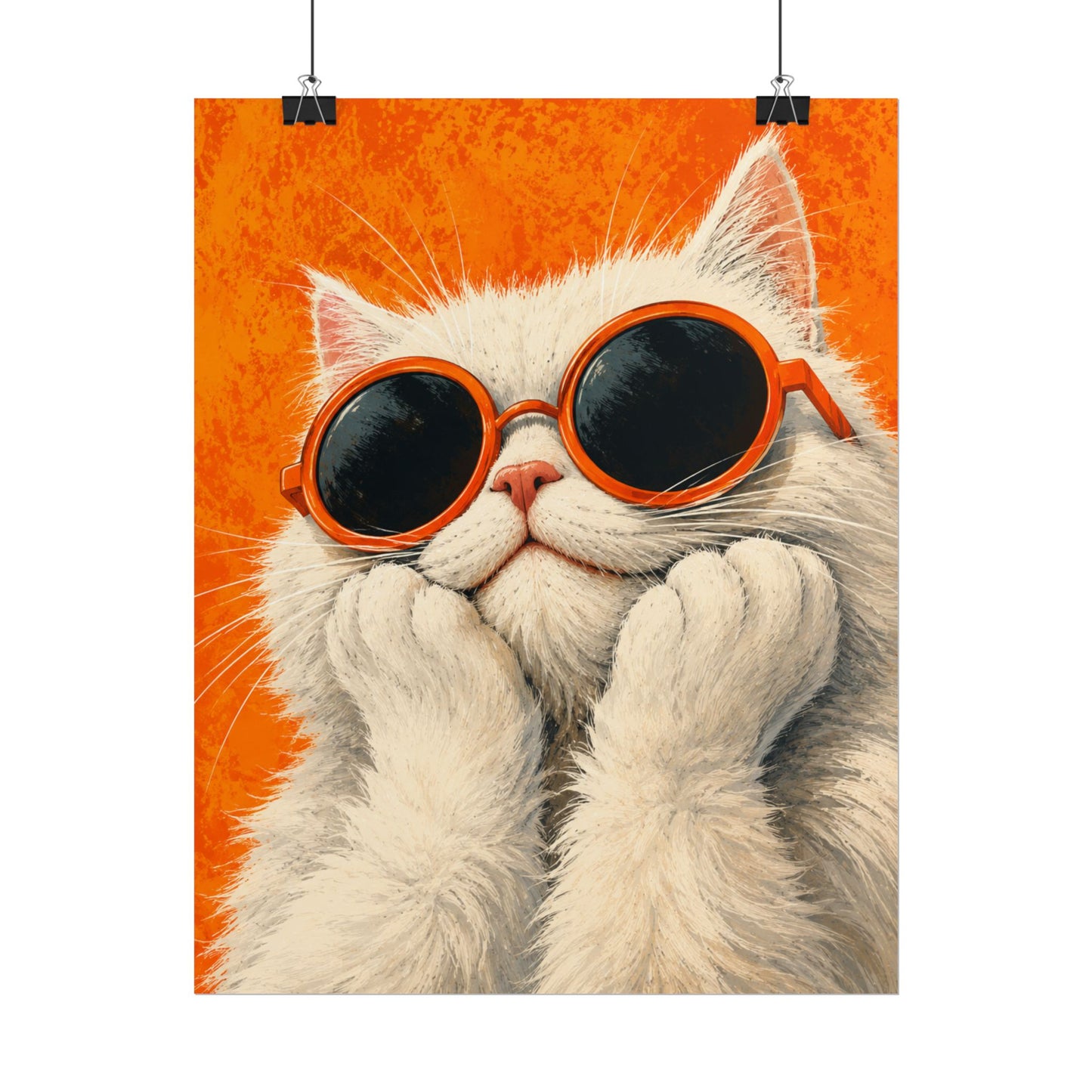 Cool Cat Poster — White Cat with Orange Sunglasses Rolled Art Print
