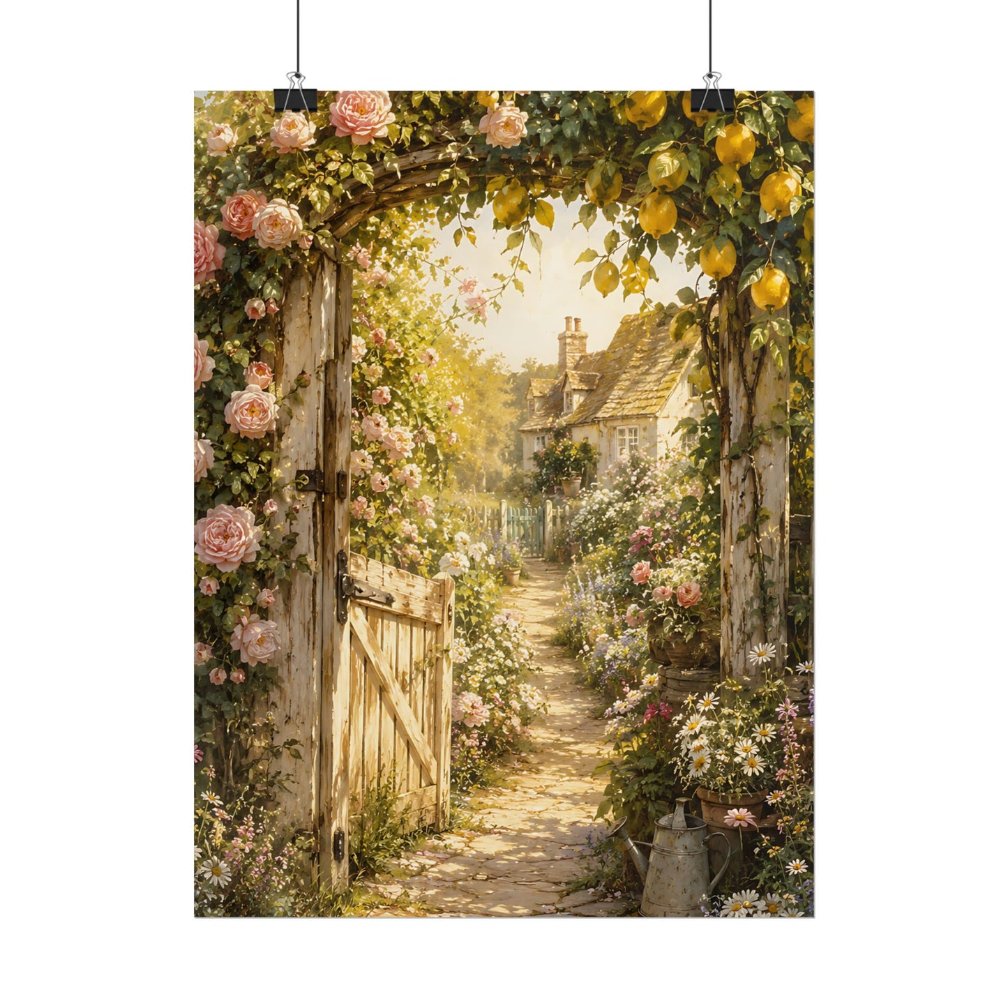 Cottagecore Wall Art, Vintage Watering Can with Wildflowers Still Life, Watercolor Farmhouse Wall Art