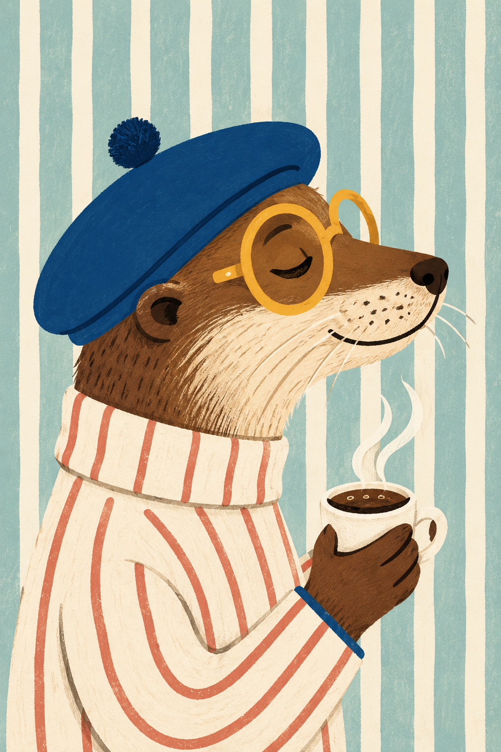 Cozy Café Bear with Coffee — Whimsical Coffee Bar Poster