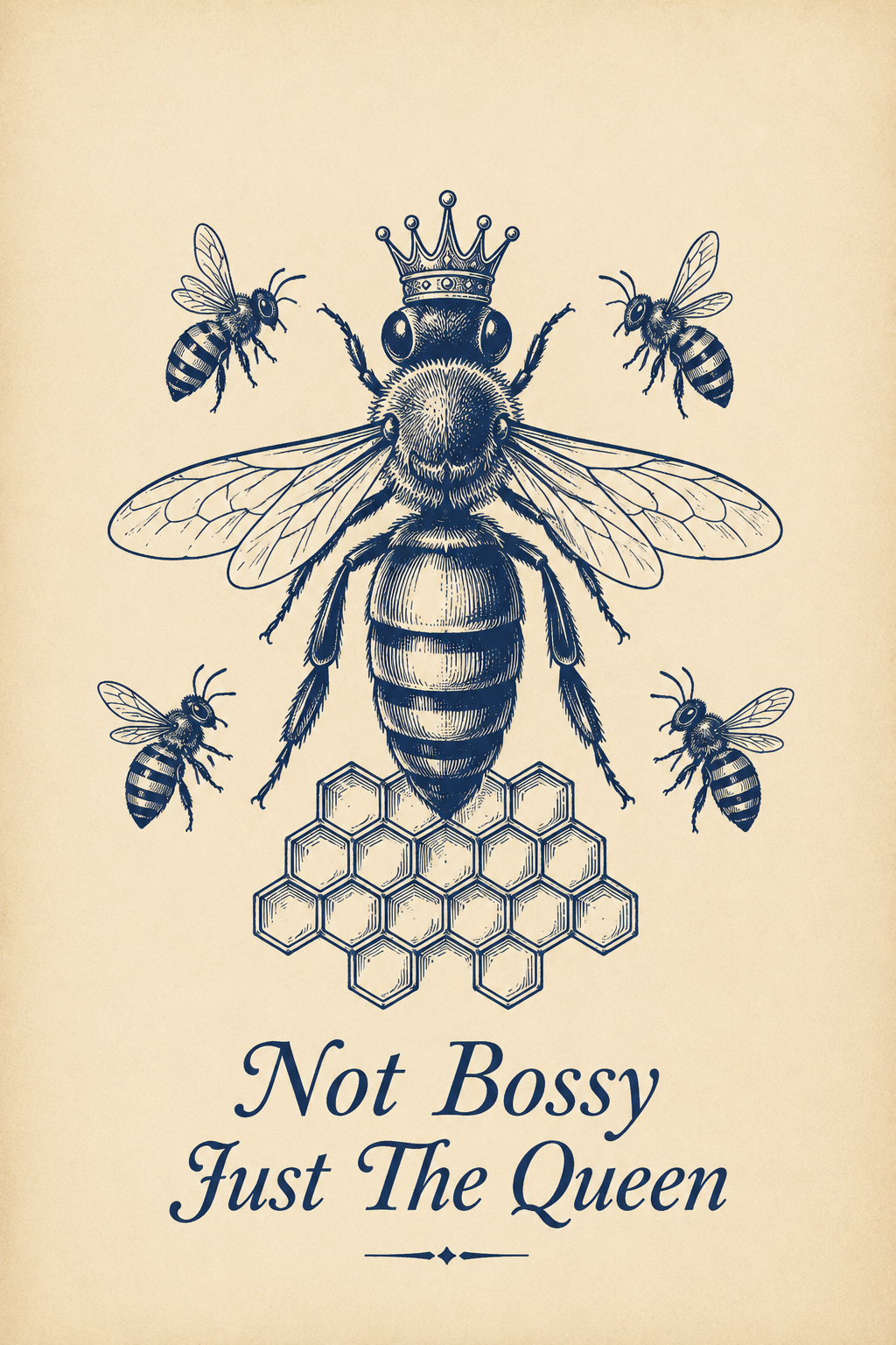 Queen Bee Poster – Not Bossy Funny Vintage Wall Art