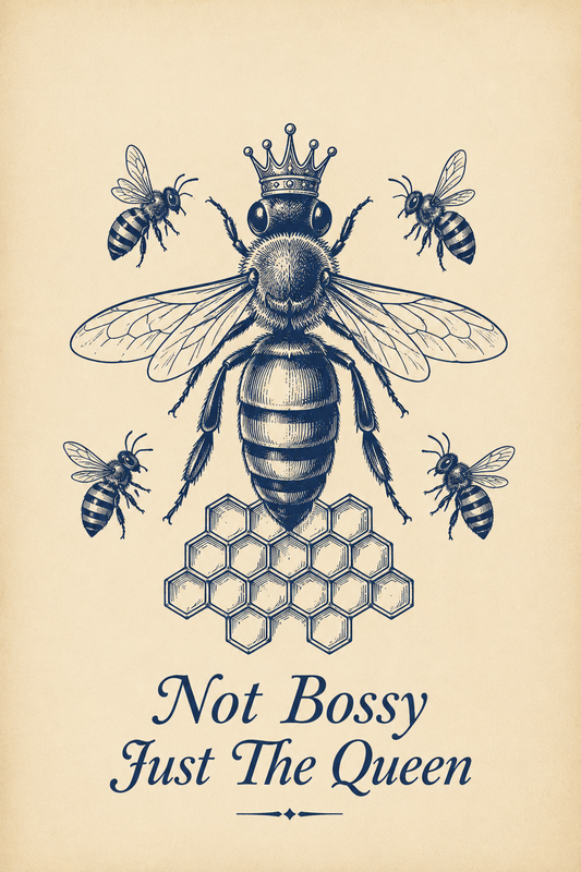 Queen Bee Poster – Not Bossy Funny Vintage Wall Art