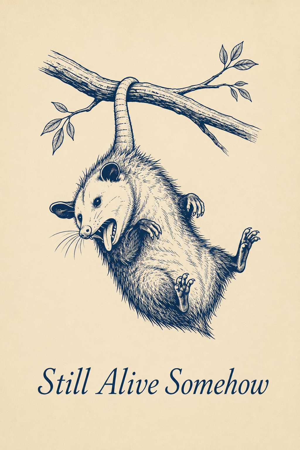 Still Alive Somehow Opossum Poster – Funny Animal Art