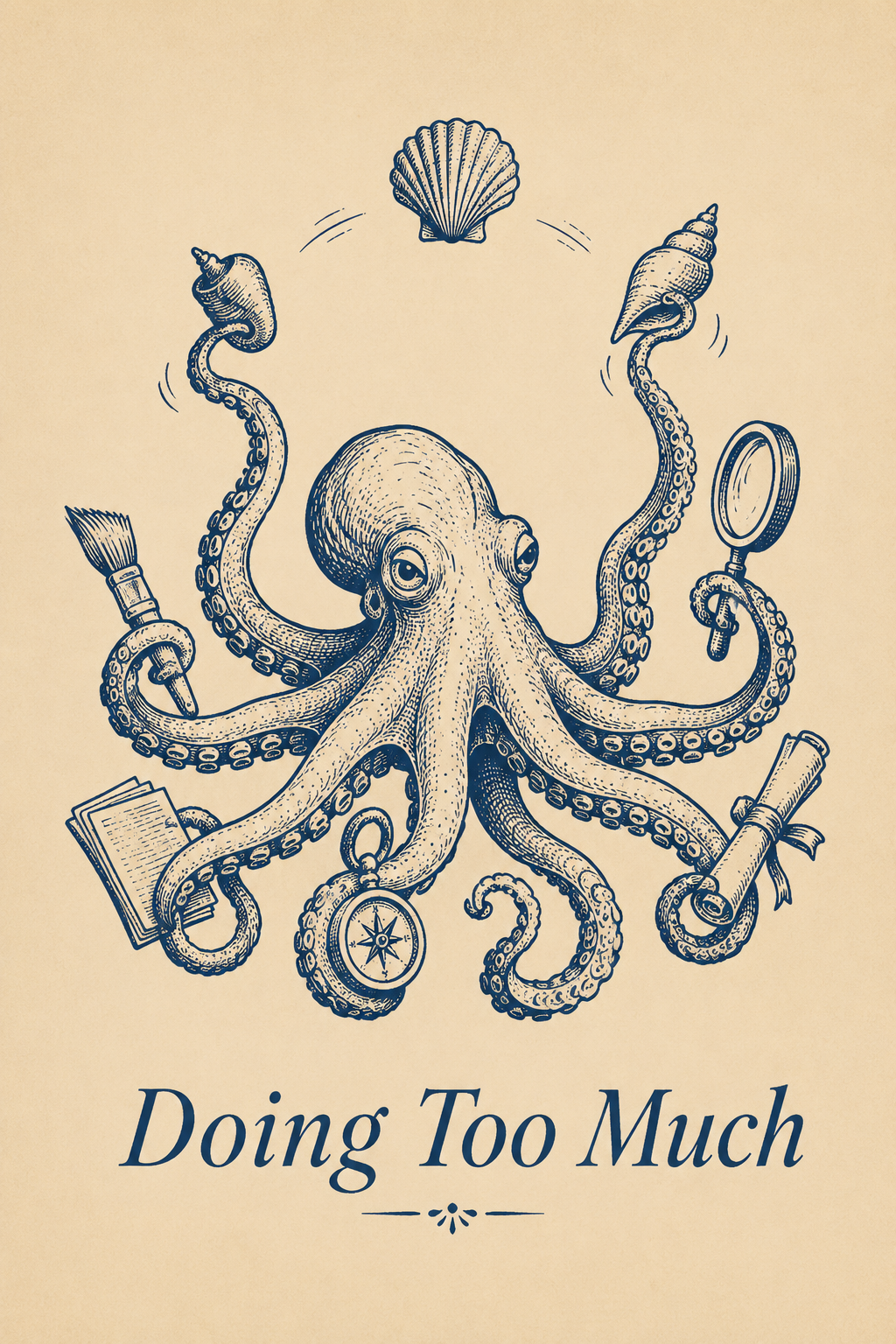 Doing Too Much Octopus Poster – Funny Vintage Wall Art