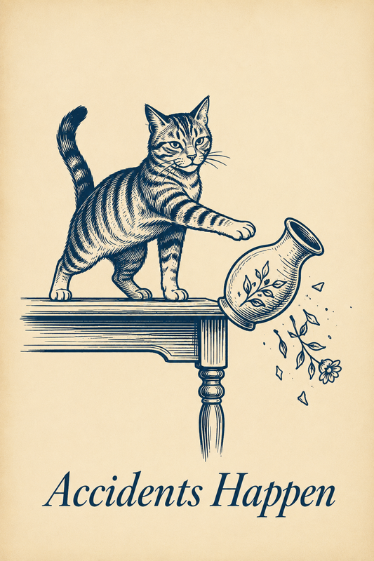 Accidents Happen Cat Poster – Funny Vintage Animal Art
