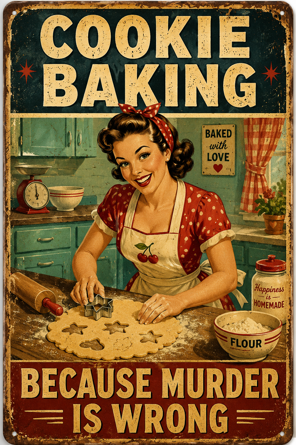 Cookie Baking Because Murder Is Wrong — Funny Vintage Baking Poster