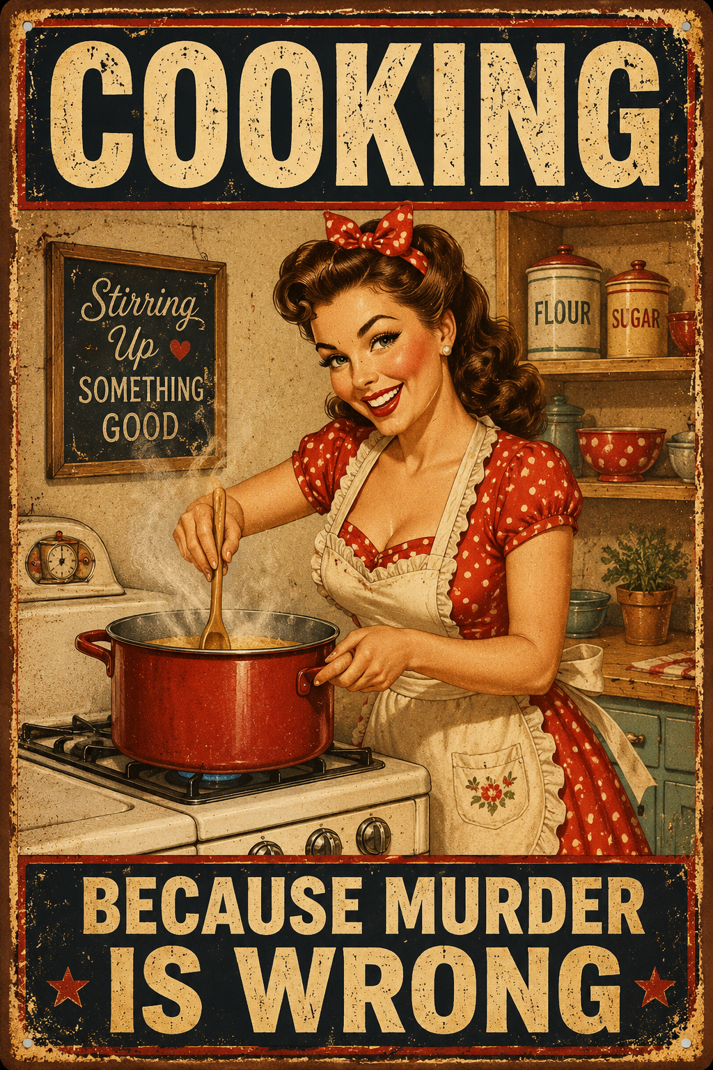 Cooking Because Murder Is Wrong — Funny Retro Kitchen Poster