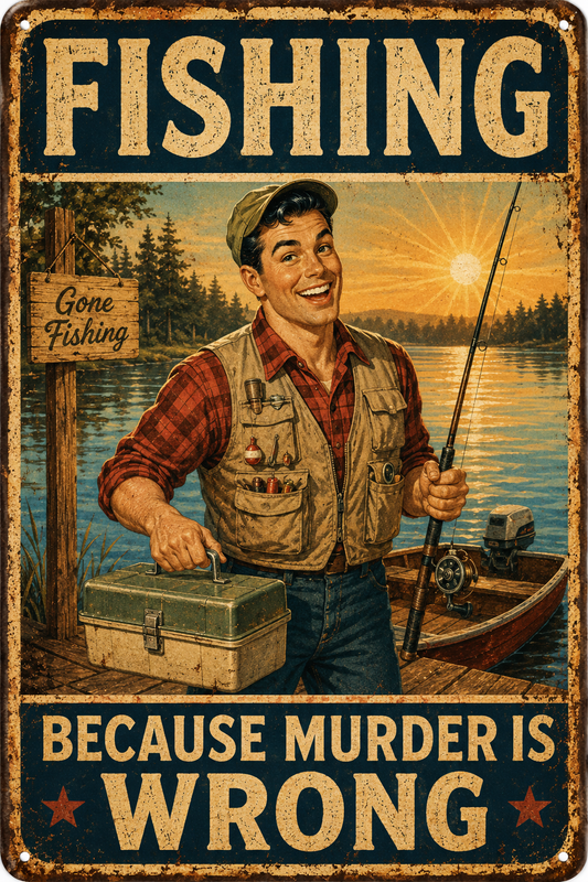 Fishing Because Murder Is Wrong — Funny Retro Fisherman Poster