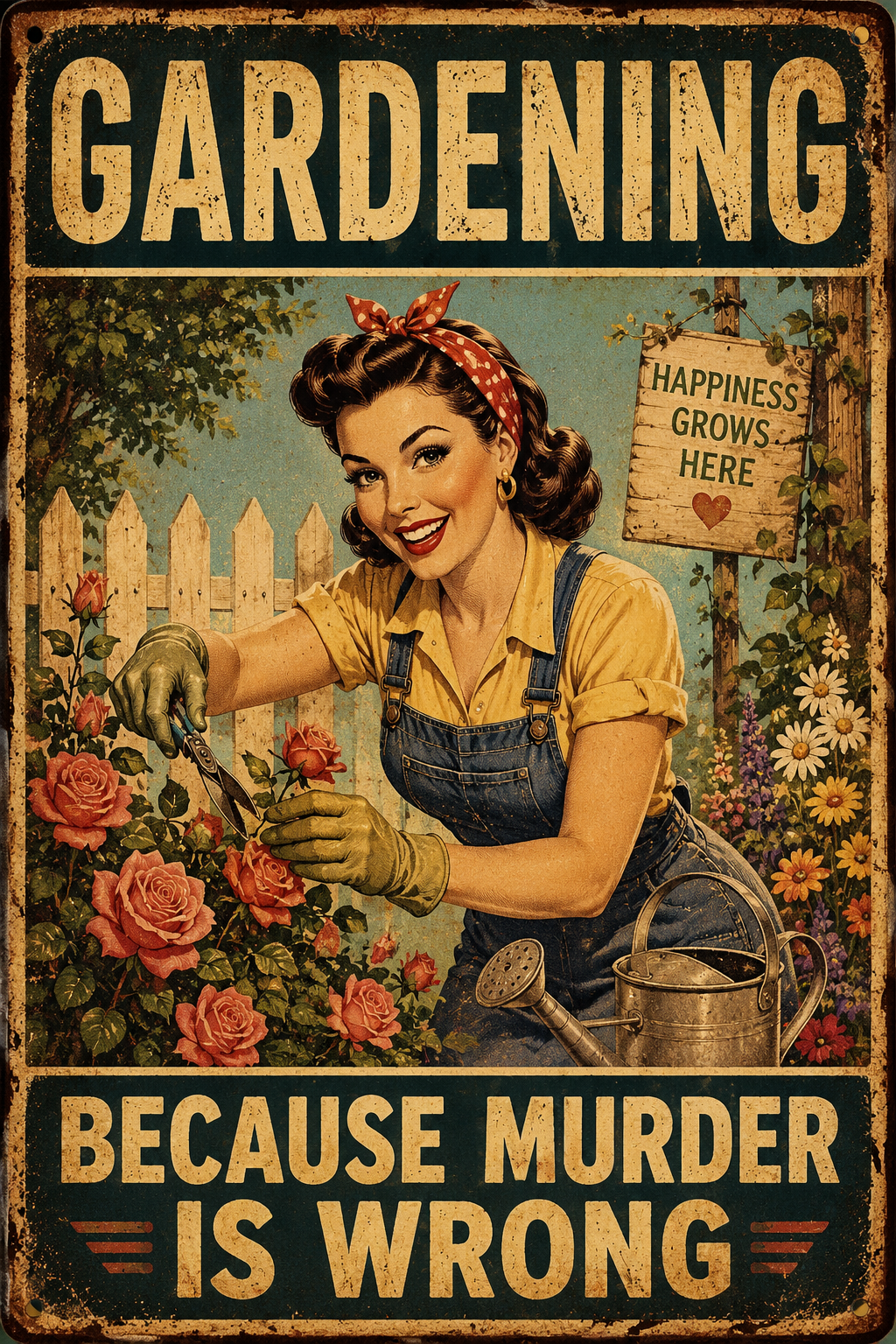 Gardening Because Murder Is Wrong — Funny Retro Garden Poster