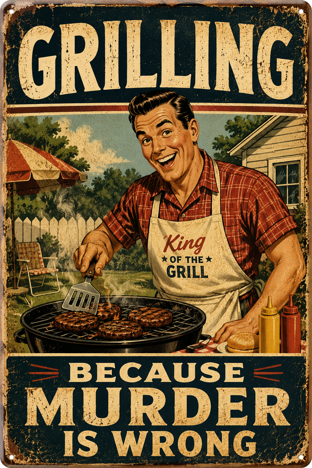 Grilling Because Murder Is Wrong — Funny Vintage BBQ Poster