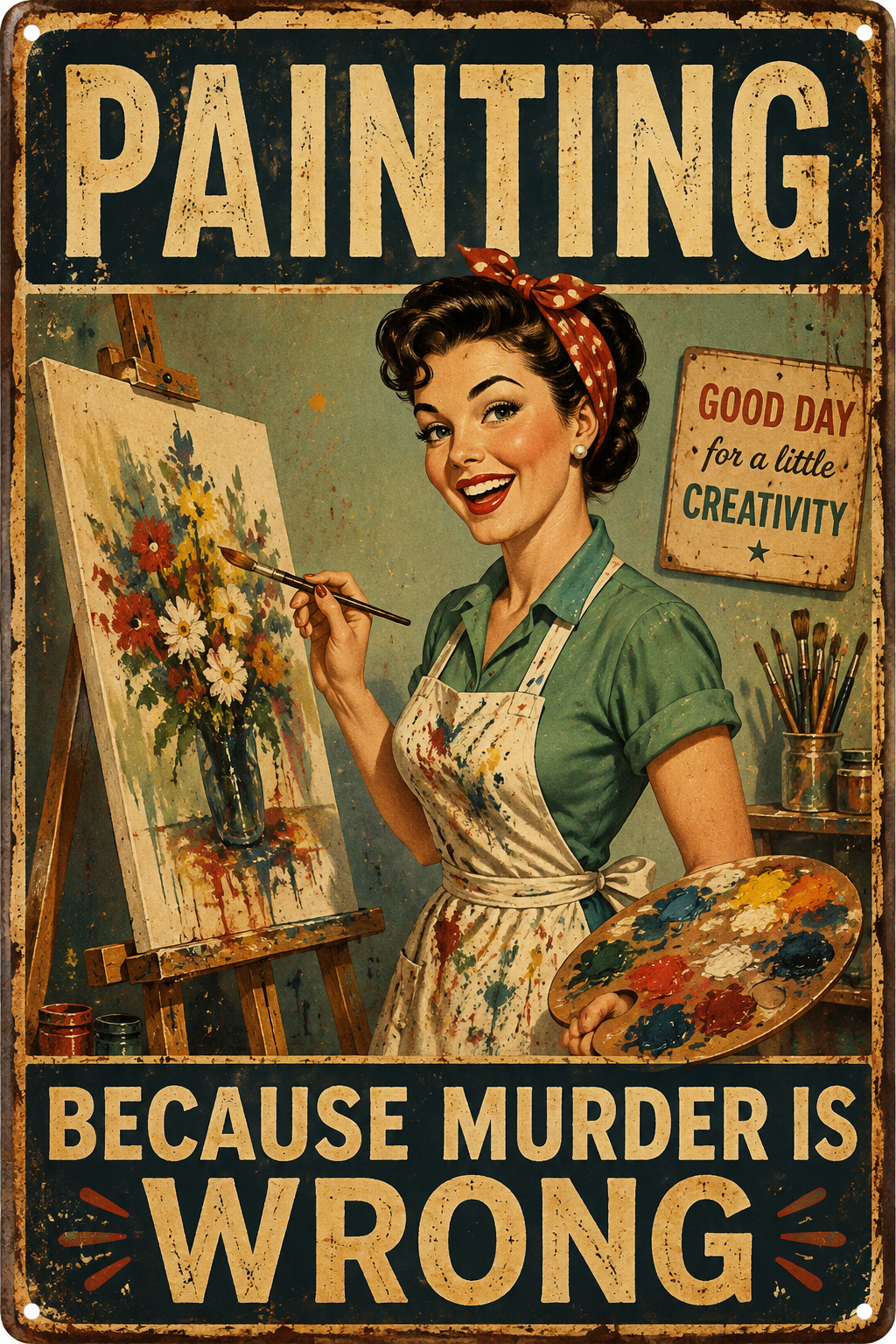 Painting Because Murder Is Wrong — Funny Vintage Artist Poster