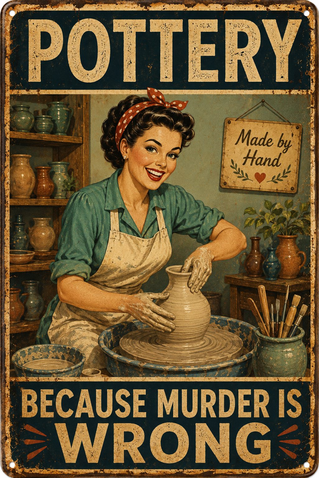 Pottery Because Murder Is Wrong — Funny Retro Ceramic Artist Poster