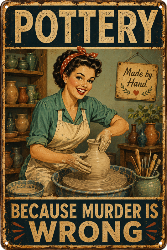 Pottery Because Murder Is Wrong — Funny Retro Ceramic Artist Poster