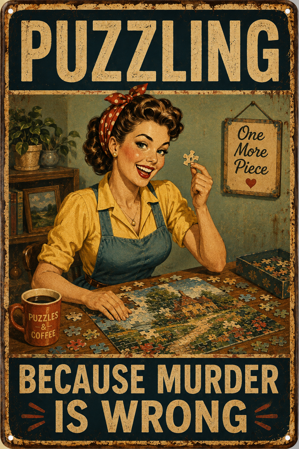 Puzzling Because Murder Is Wrong — Funny Vintage Puzzle Lover Poster