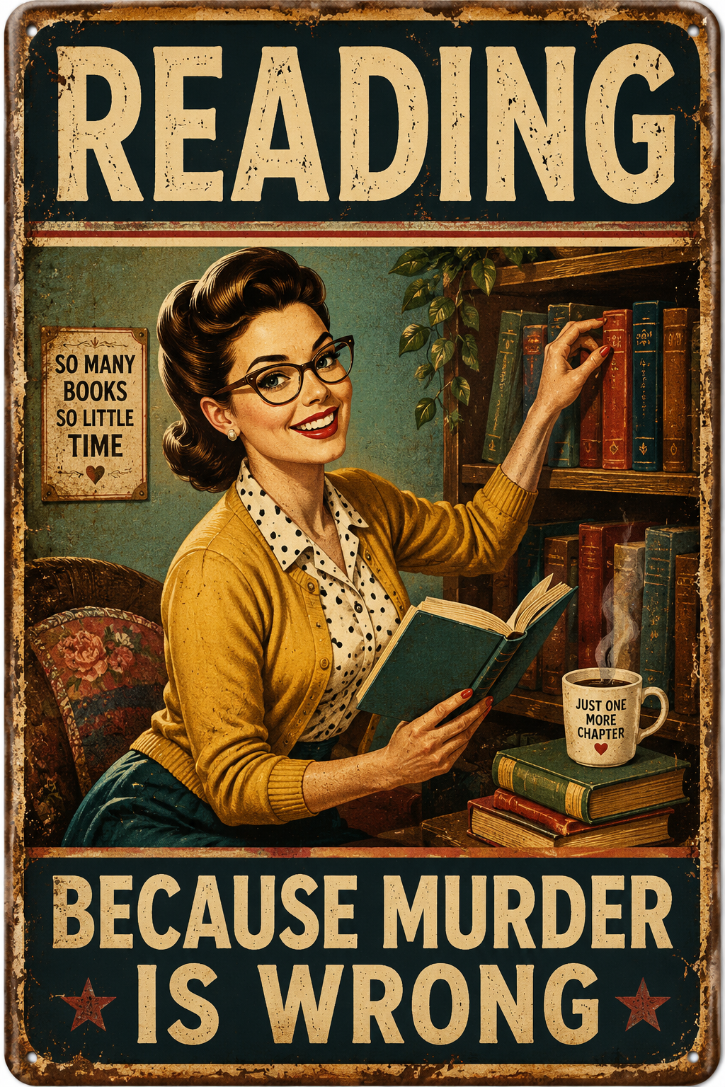 Reading Because Murder Is Wrong — Funny Retro Book Lover Poster