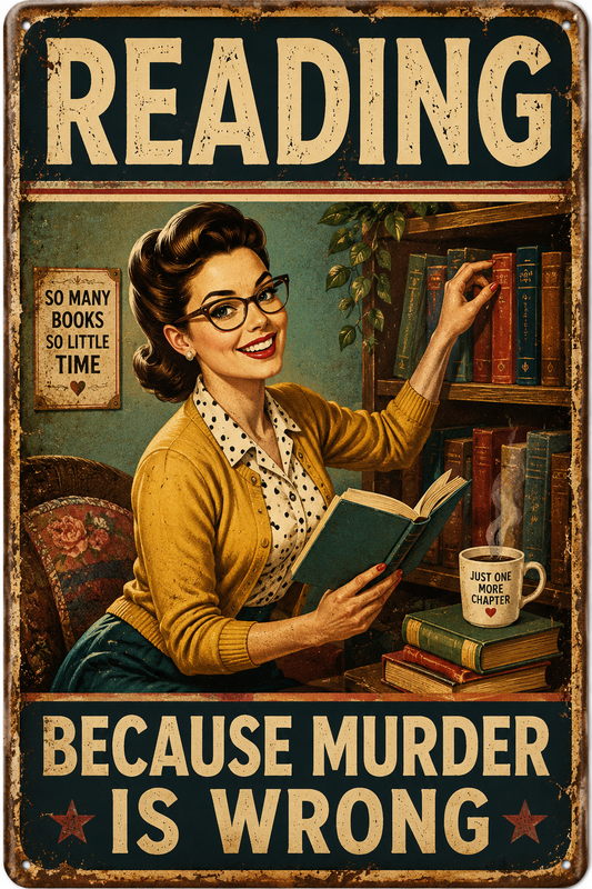 Reading Because Murder Is Wrong — Funny Retro Book Lover Poster