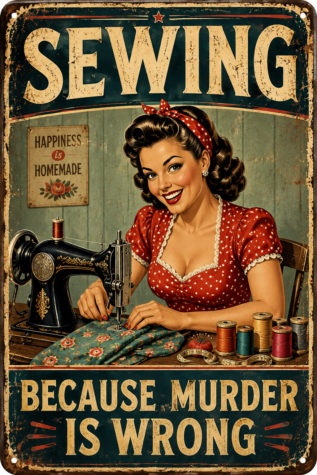Sewing Because Murder Is Wrong — Funny Vintage Craft Room Poster