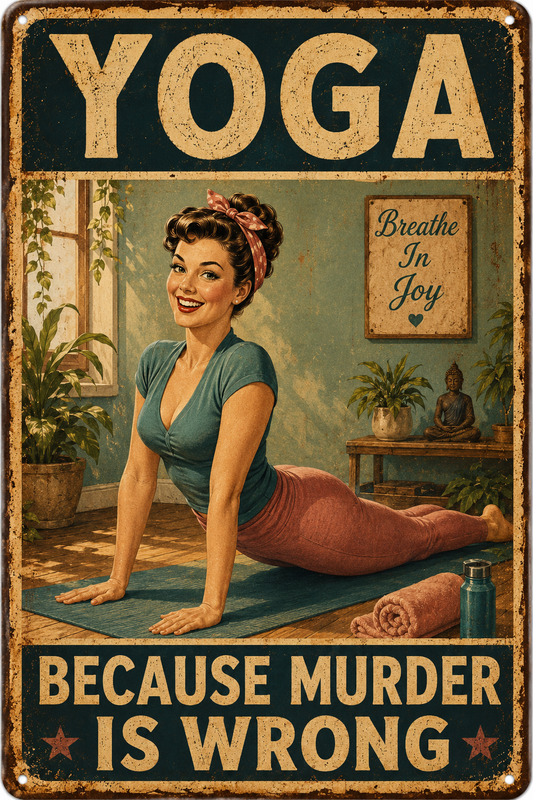 Yoga Because Murder Is Wrong — Funny Vintage Yoga Studio Poster
