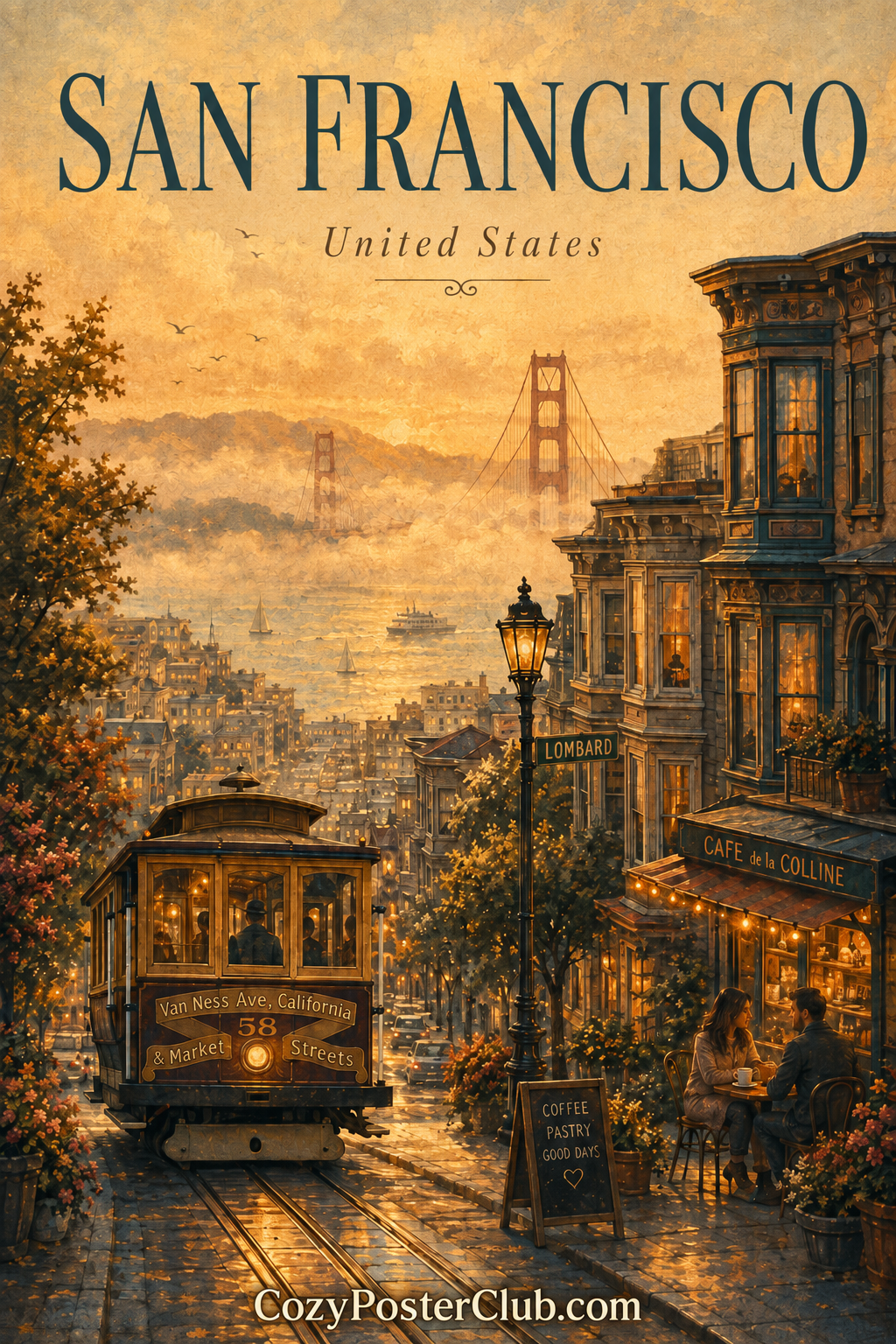 Vintage San Francisco travel poster and city wall art