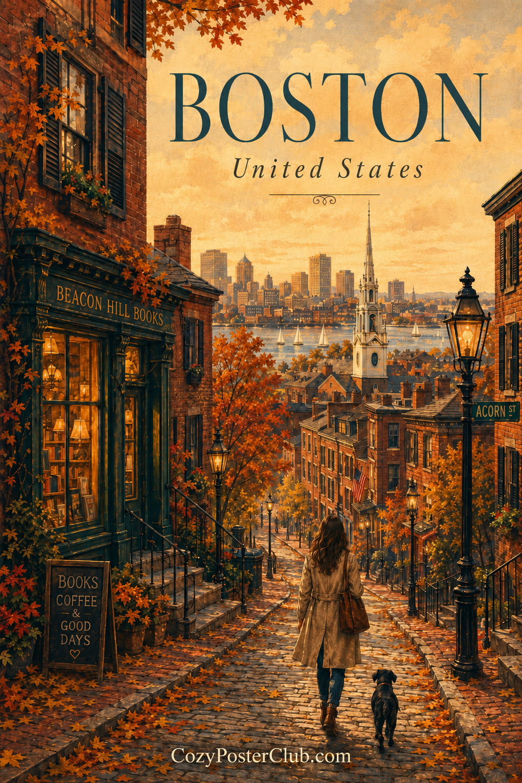 Vintage Boston travel poster and city wall art