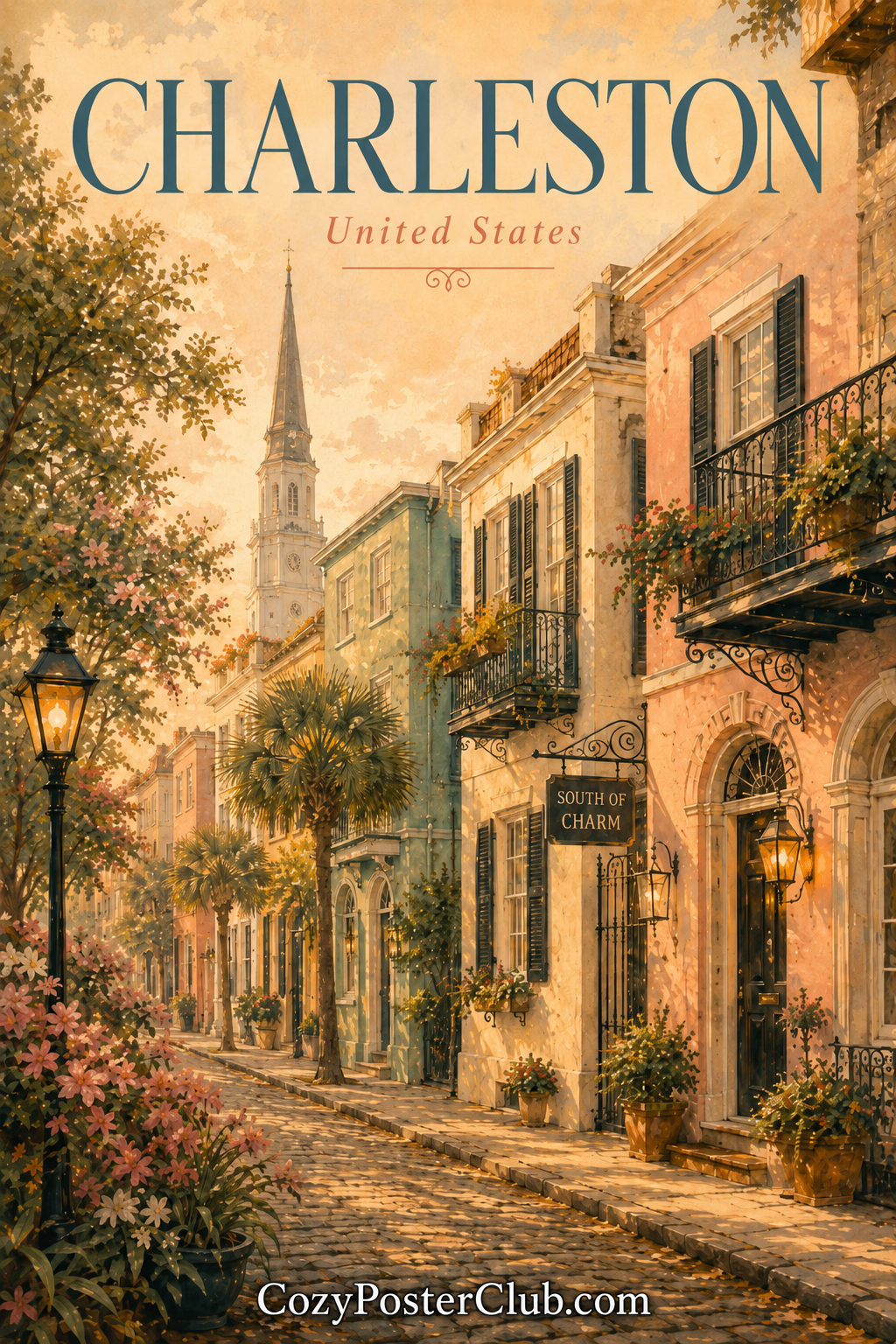 Vintage Charleston travel poster and city wall art