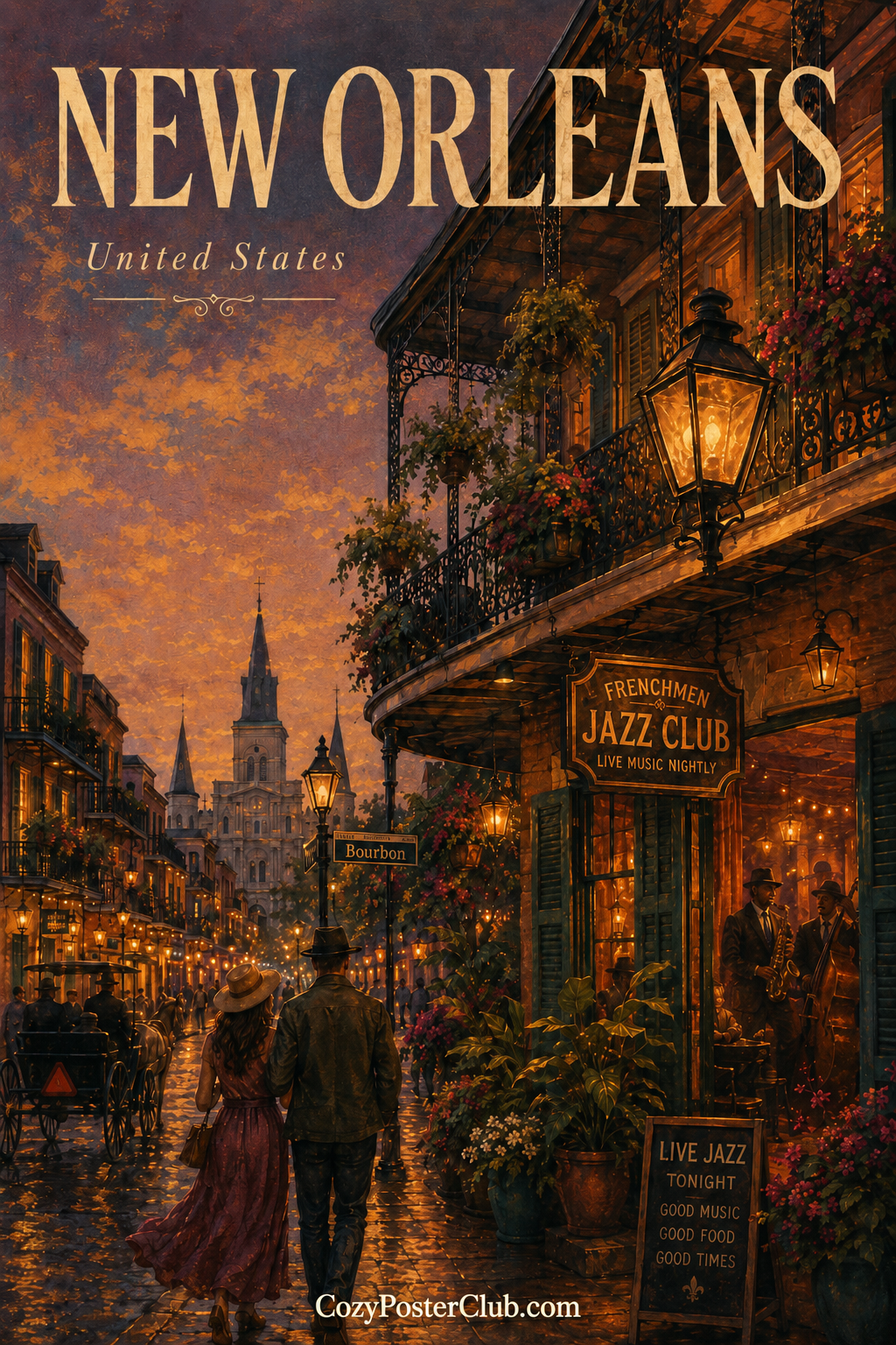 Vintage New Orleans travel poster and city wall art