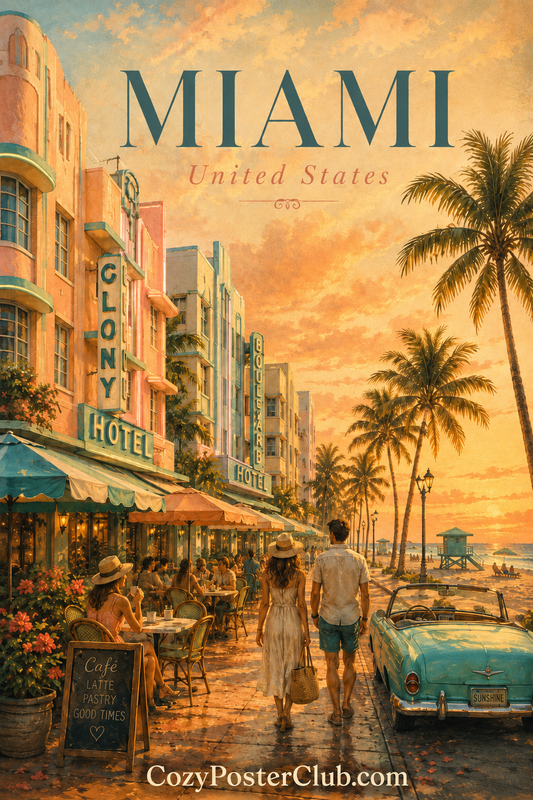 Vintage Miami travel poster and city wall art