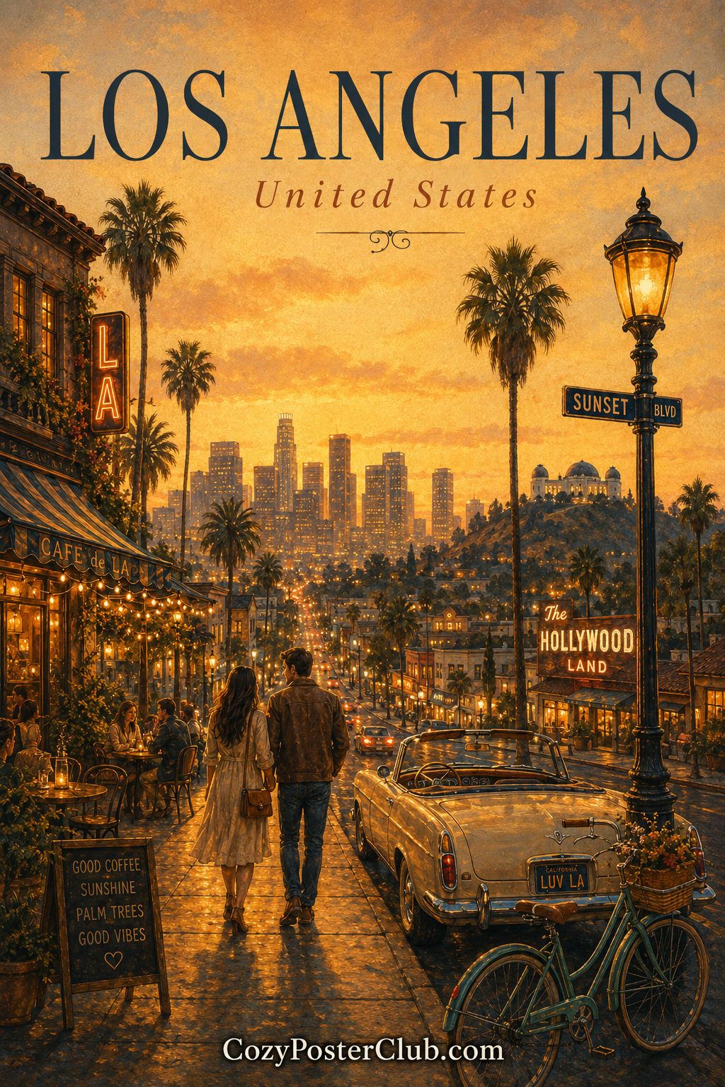 Vintage Los Angeles travel poster and city wall art