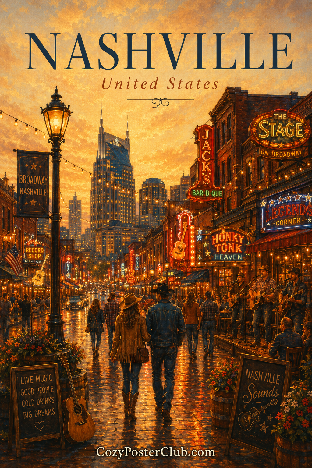 Vintage Nashville travel poster and city wall art