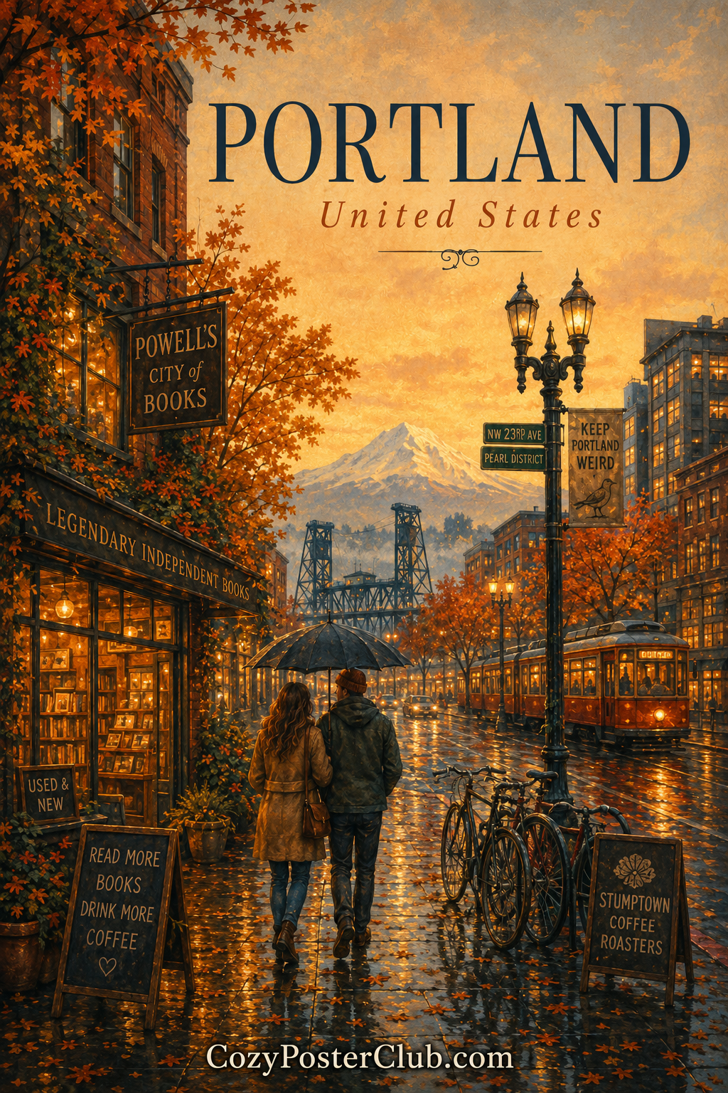 Vintage Portland travel poster and city wall art