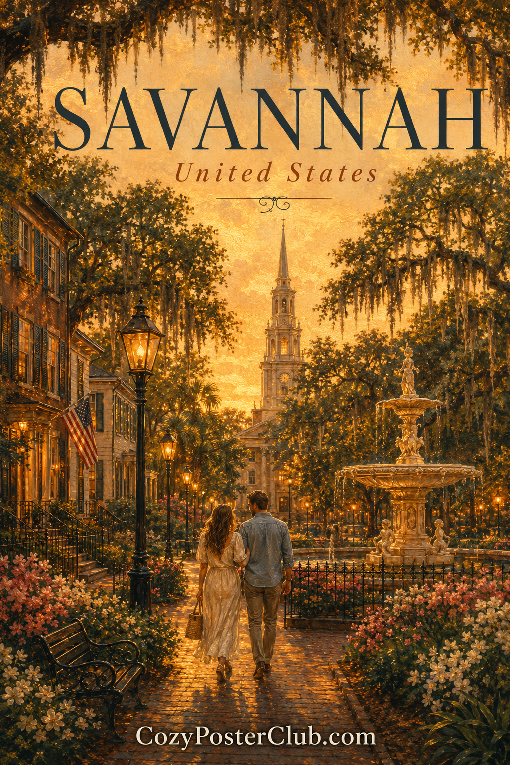 Vintage Savannah travel poster and city wall art