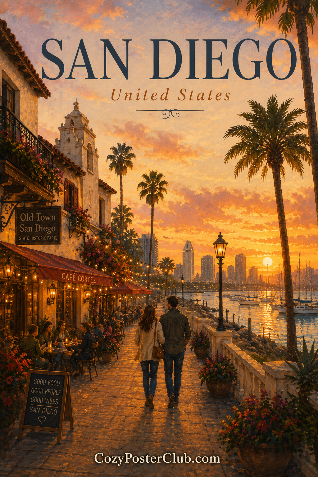 Vintage San Diego travel poster and city wall art