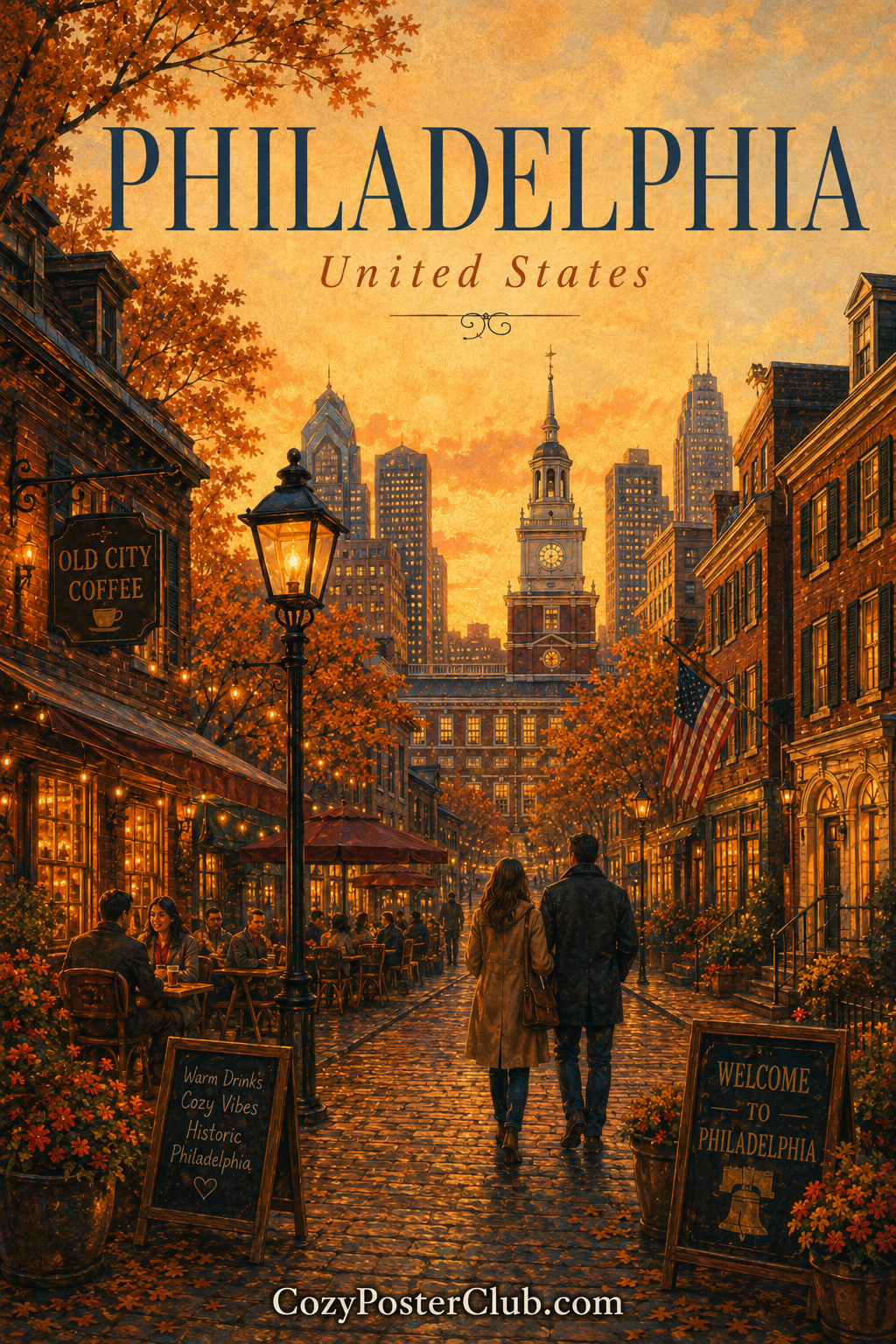Vintage Philadelphia travel poster and city wall art