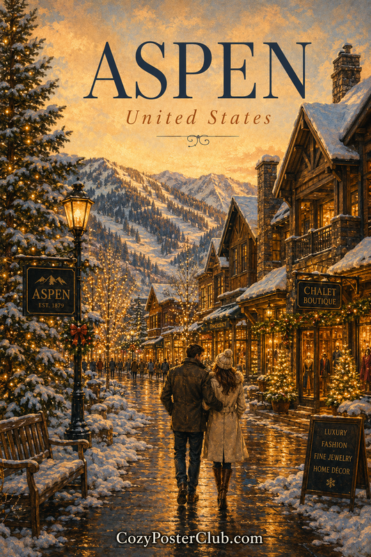 Vintage Aspen travel poster and city wall art