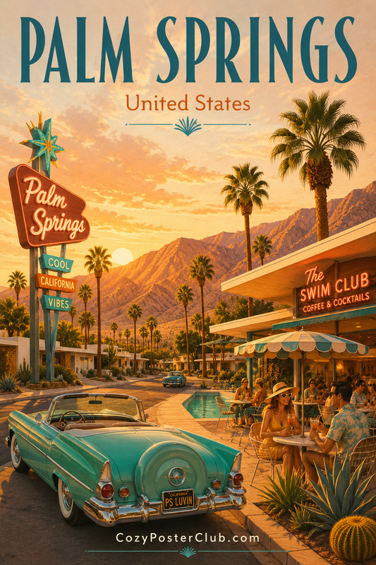 Vintage Palm Springs travel poster and city wall art