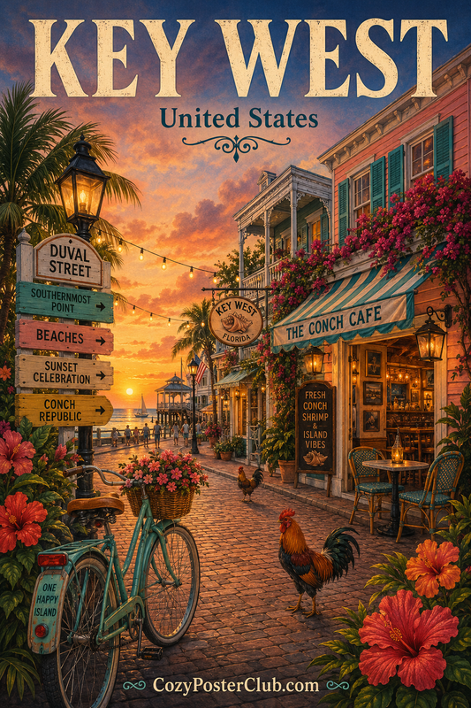 Vintage Key West travel poster and city wall art