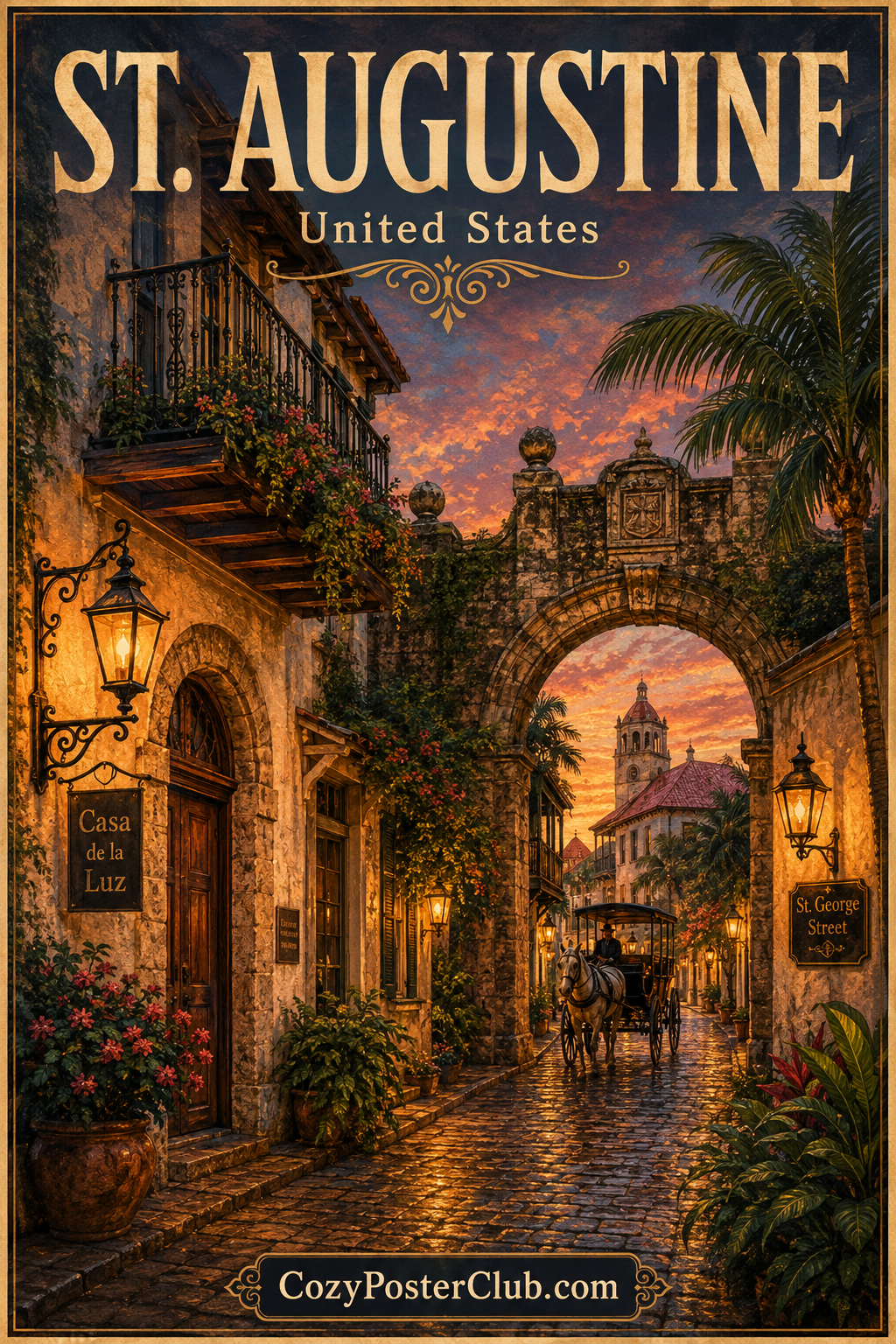 Vintage St. Augustine travel poster and city wall art