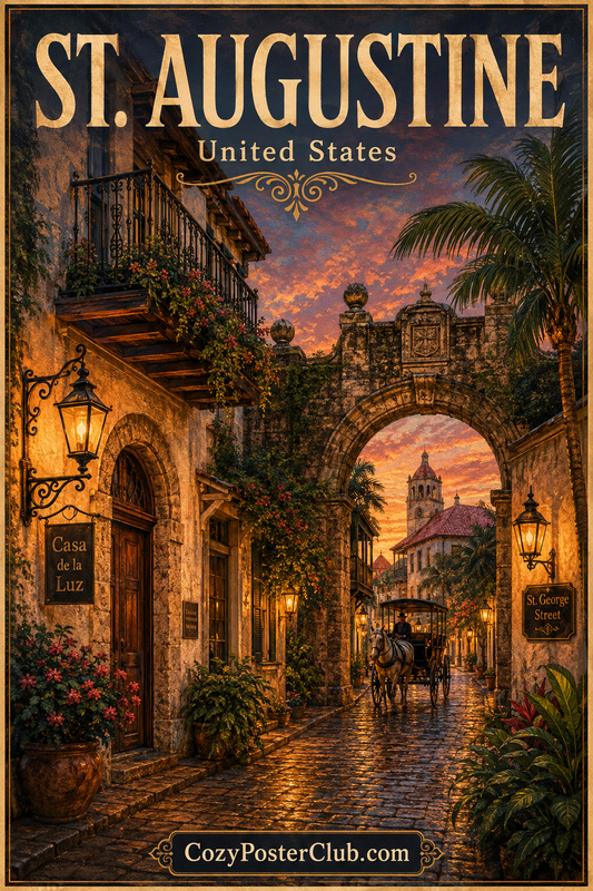 Vintage St. Augustine travel poster and city wall art