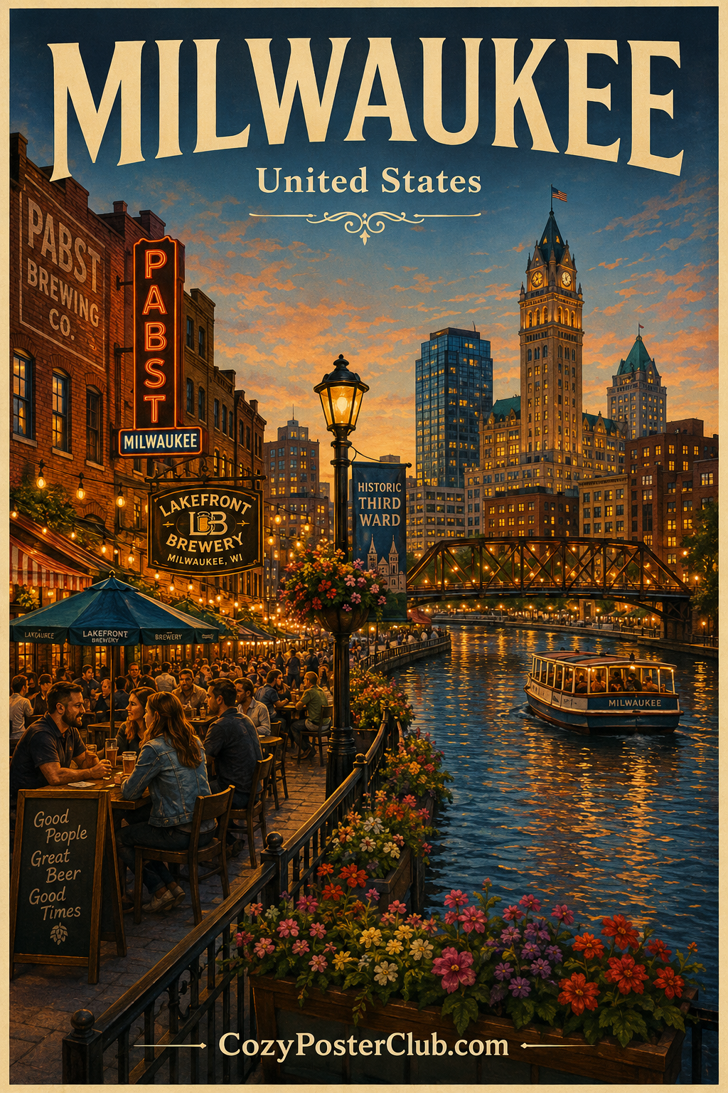 Vintage Milwaukee travel poster and city wall art