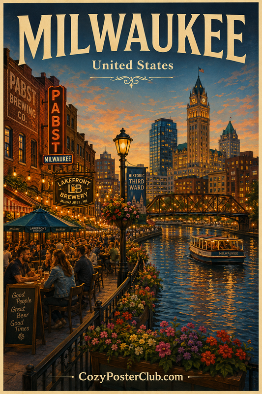 Vintage Milwaukee travel poster and city wall art