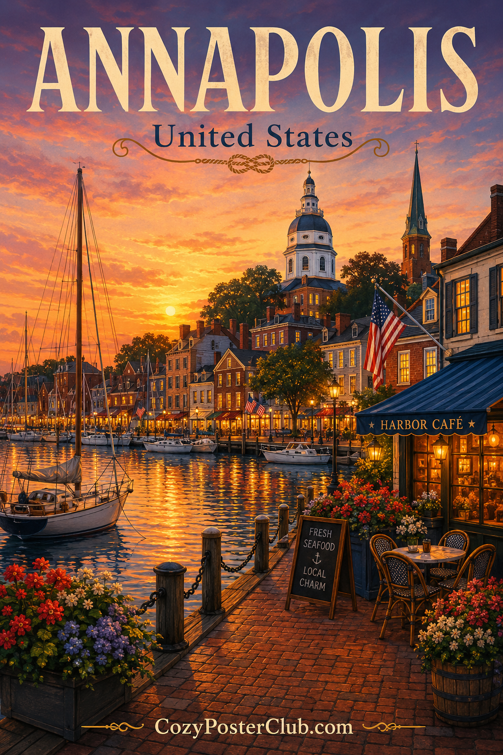 Vintage Annapolis travel poster and city wall art