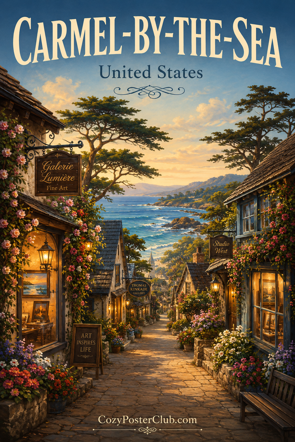 Vintage Carmel-by-the-Sea travel poster and city wall art