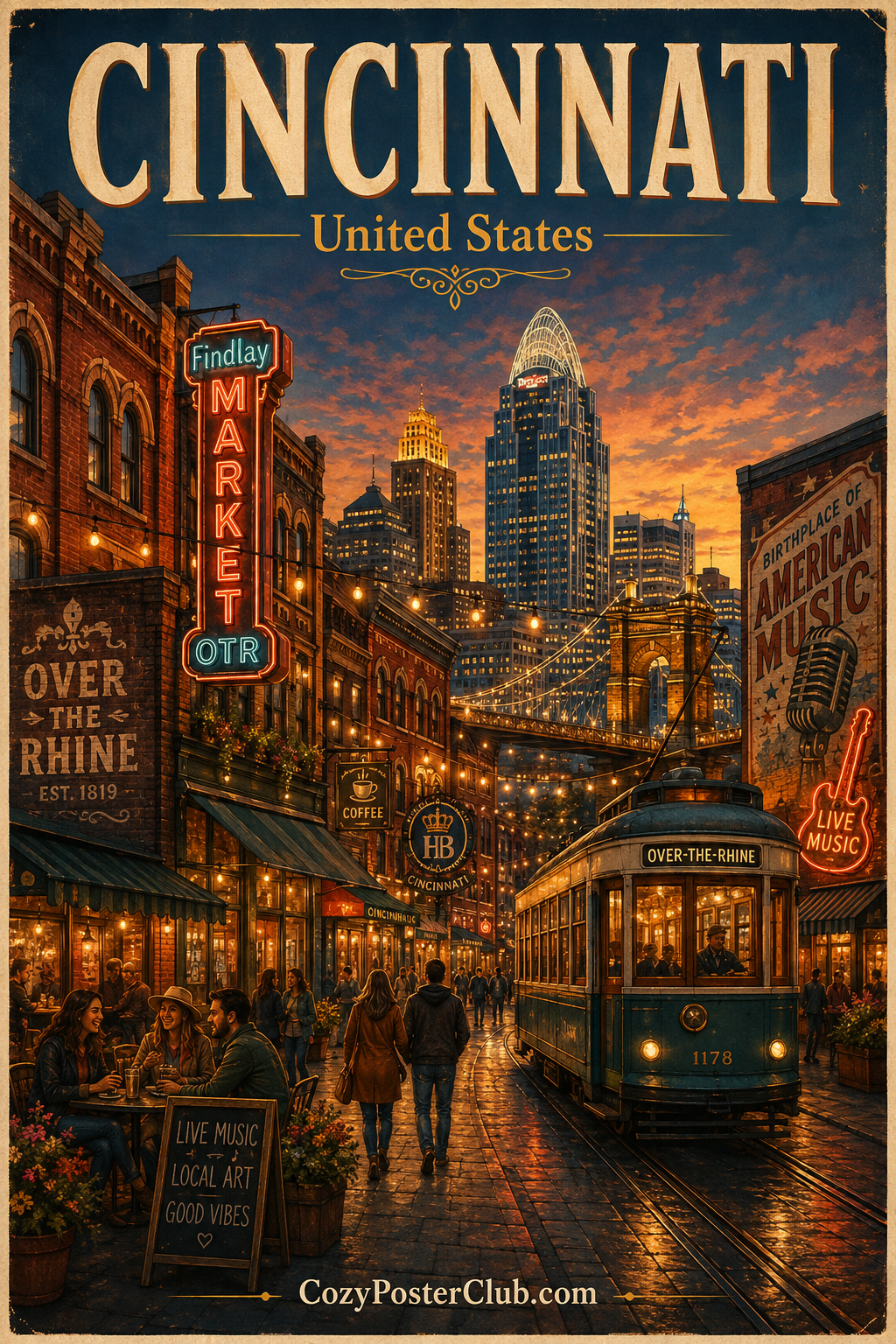Vintage Cincinnati travel poster and city wall art